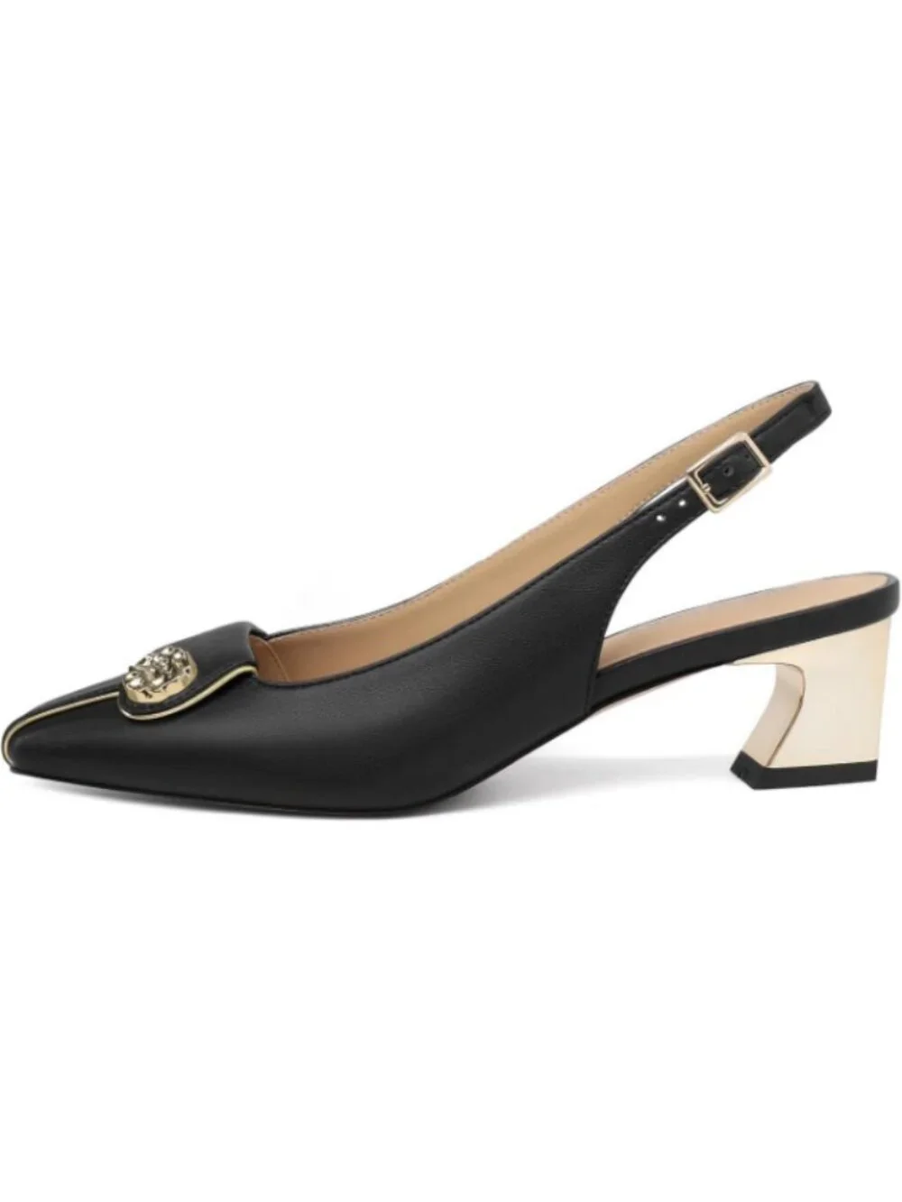 Women's Slingback Chunky Block Heels Closed Square Toe Pumps Low Heel Black - Picture 2 of 6